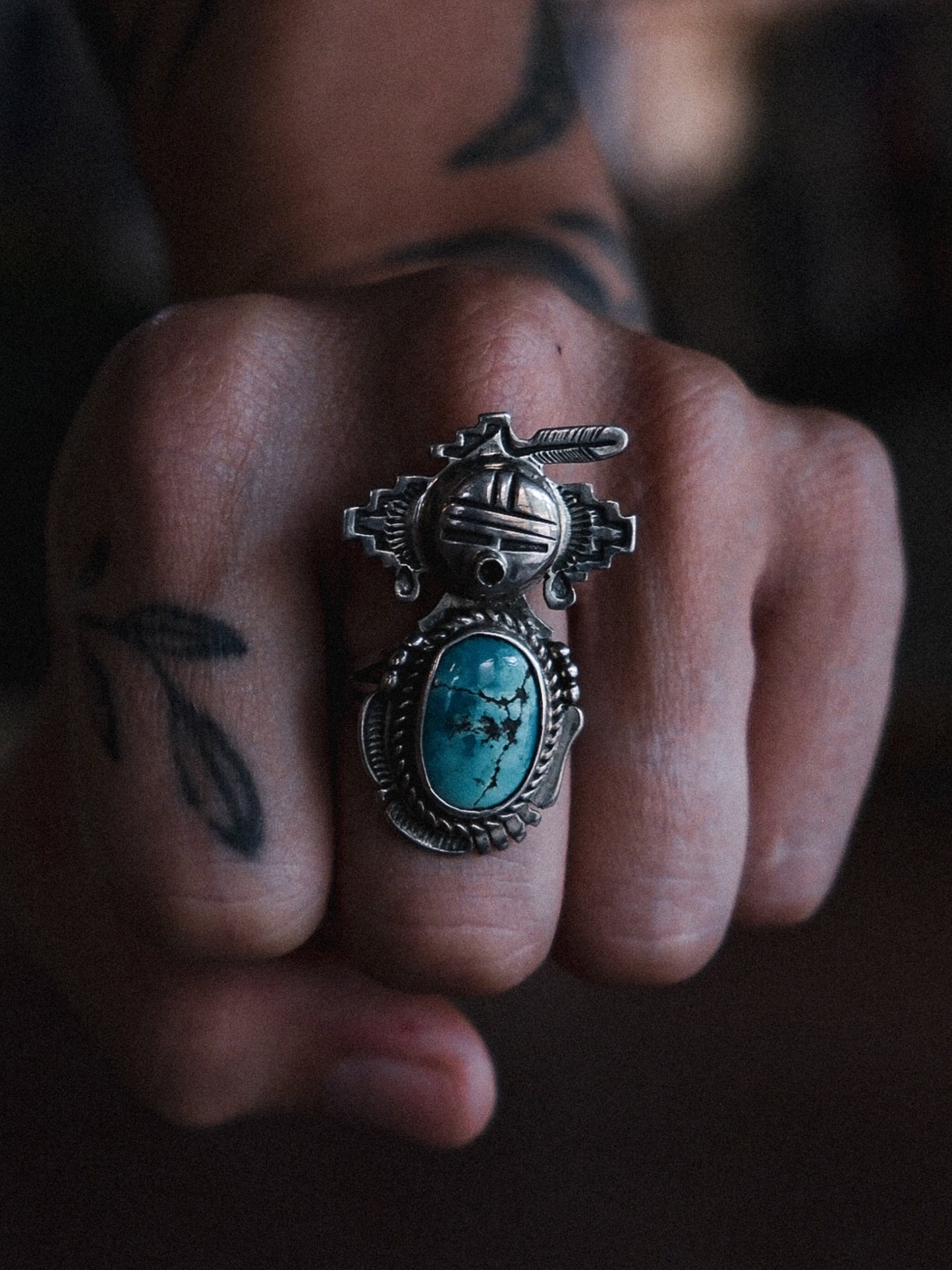 Vintage Bennie Ration Navajo Sterling Silver Turquoise Sunface Ring
