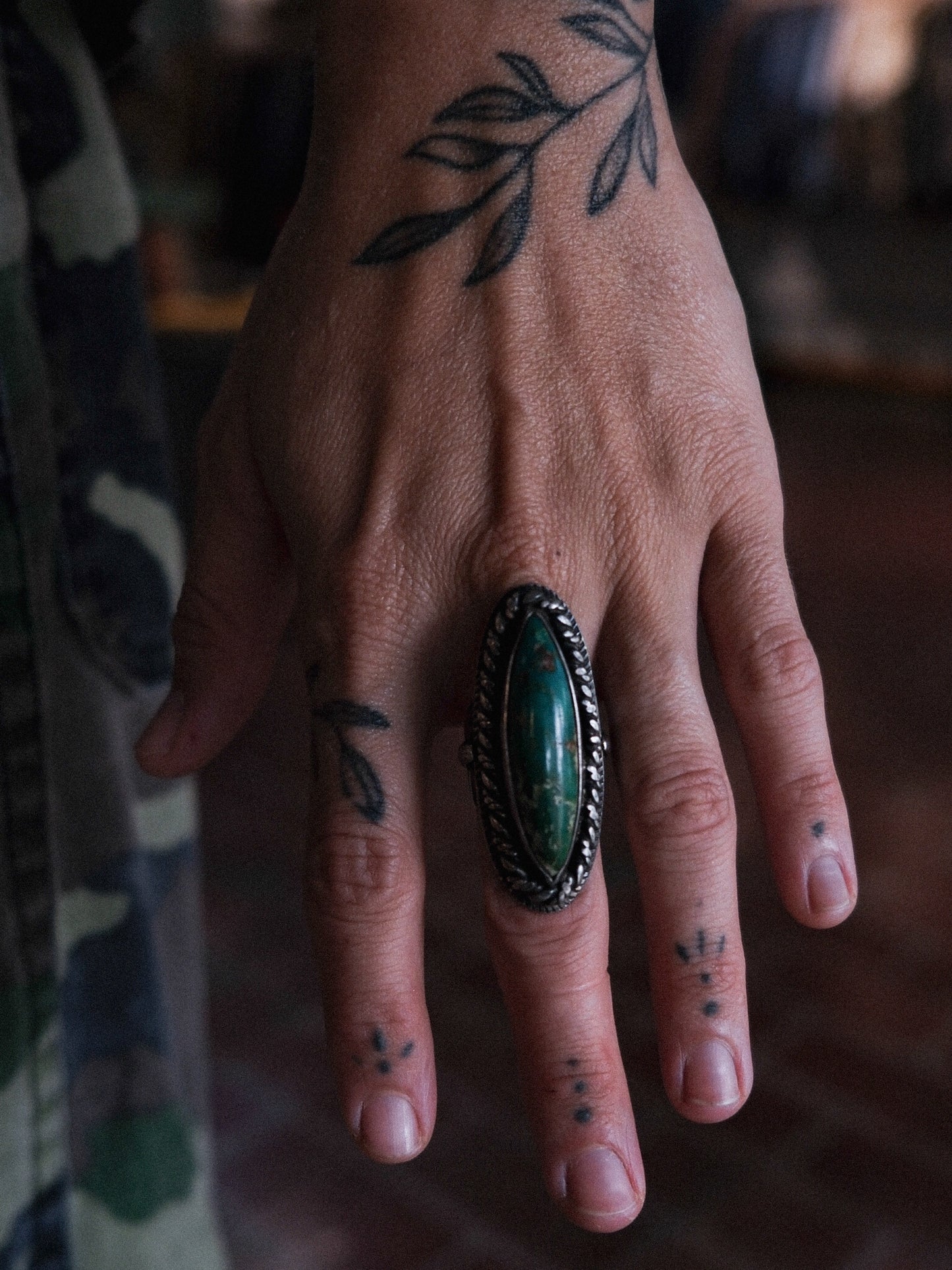 Vintage Sterling Silver Long Turquoise Ring