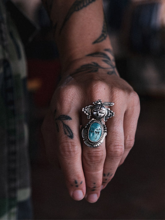 Vintage Bennie Ration Navajo Sterling Silver Turquoise Sunface Ring